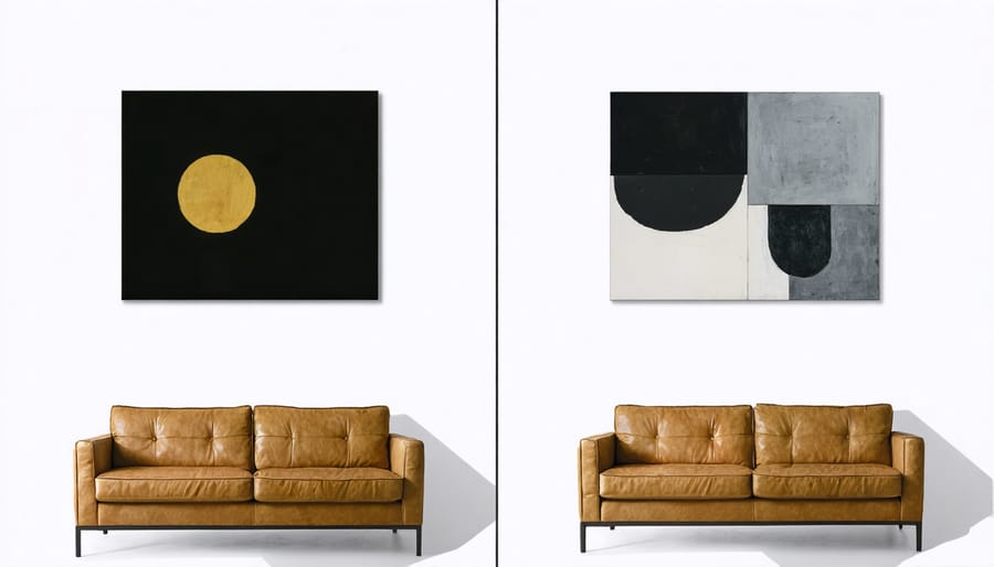 Comparison showing correct and incorrect artwork scaling in interior design