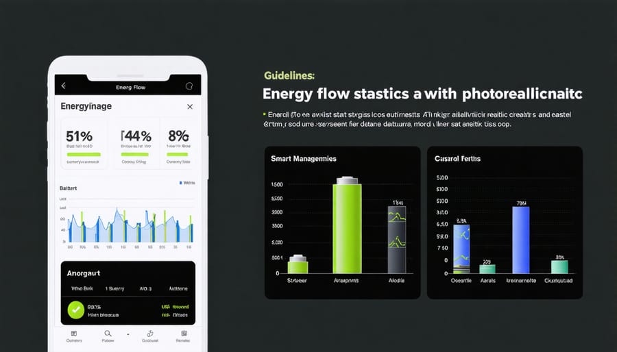 Mobile app interface displaying home battery system controls and energy monitoring
