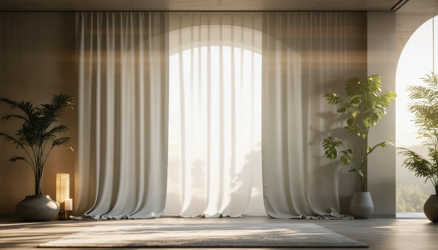 Automated smart curtains demonstrating light-responsive technology in a modern living room