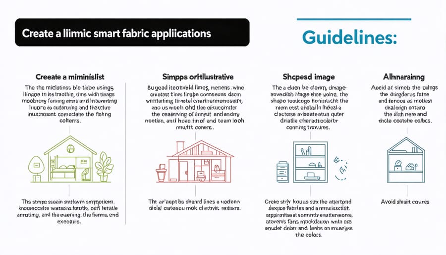 House floor plan diagram highlighting recommended smart fabric applications for different rooms