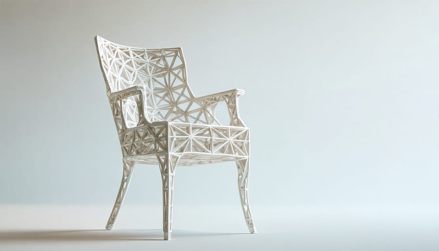 Large-scale 3D printer manufacturing a contemporary furniture piece