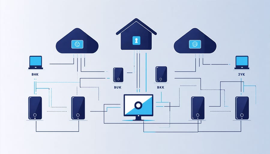 Network diagram of blockchain-protected smart home devices with secure connections
