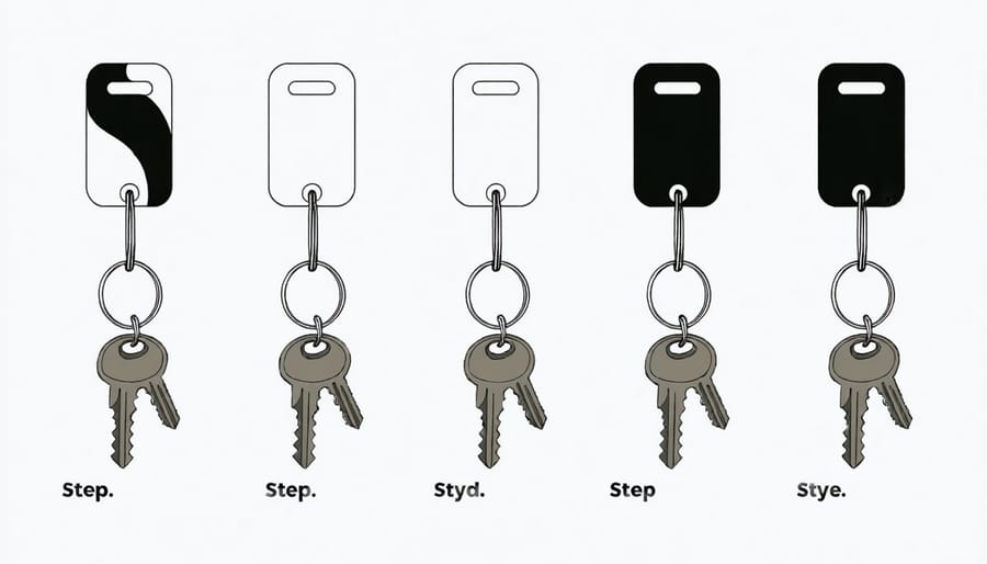 Four-step process showing the painting and decoration of a basic key holder