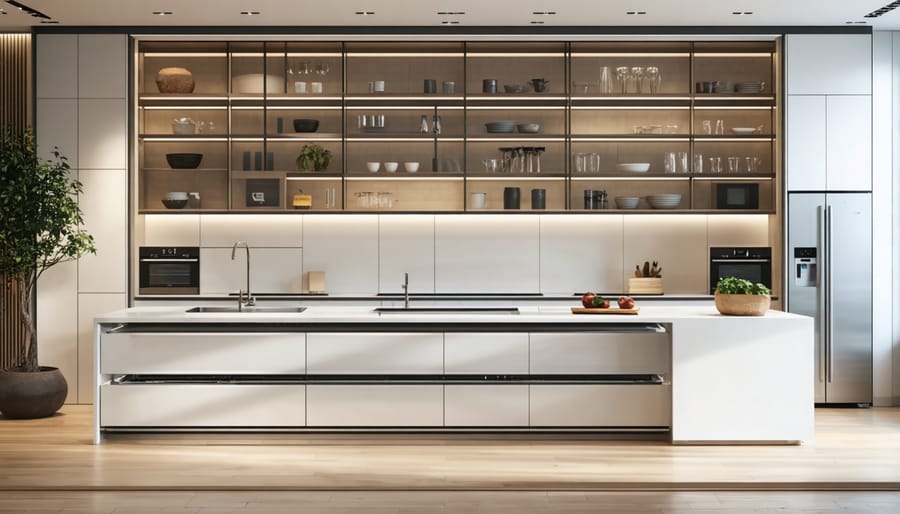 Adaptable kitchen design featuring adjustable counter heights and accessible storage solutions