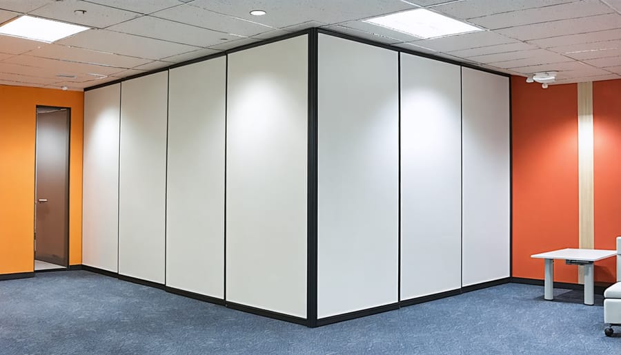 Modern sliding wall system demonstrating various room configuration possibilities