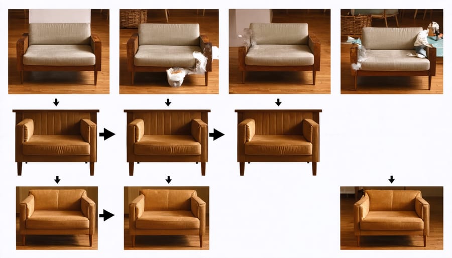 Series of images demonstrating maintenance steps for outdoor circular furniture