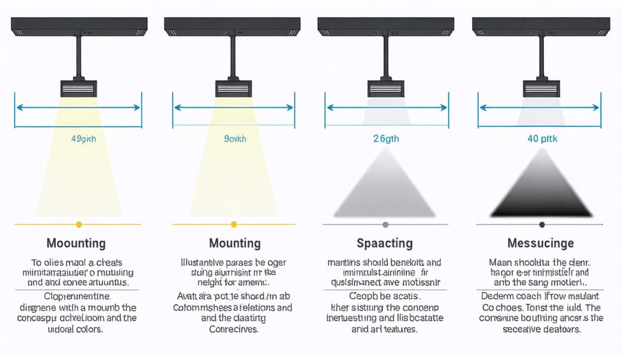 Diagram illustrating proper LED fixture installation heights and spacing guidelines