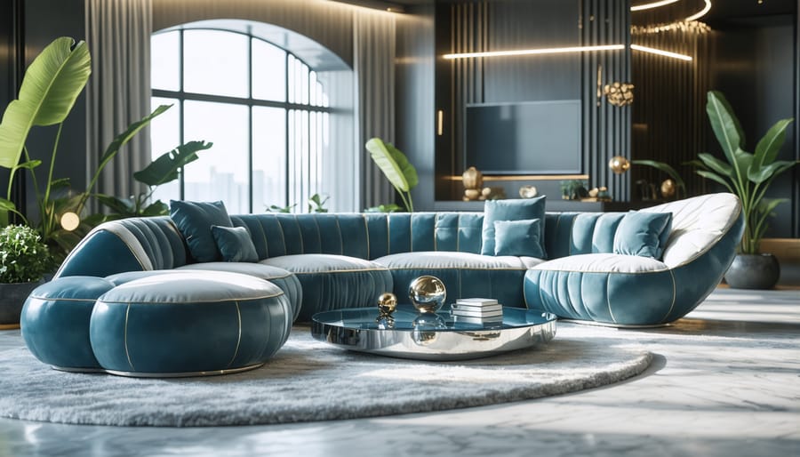 Contemporary living room with 80s Art Deco-inspired design elements