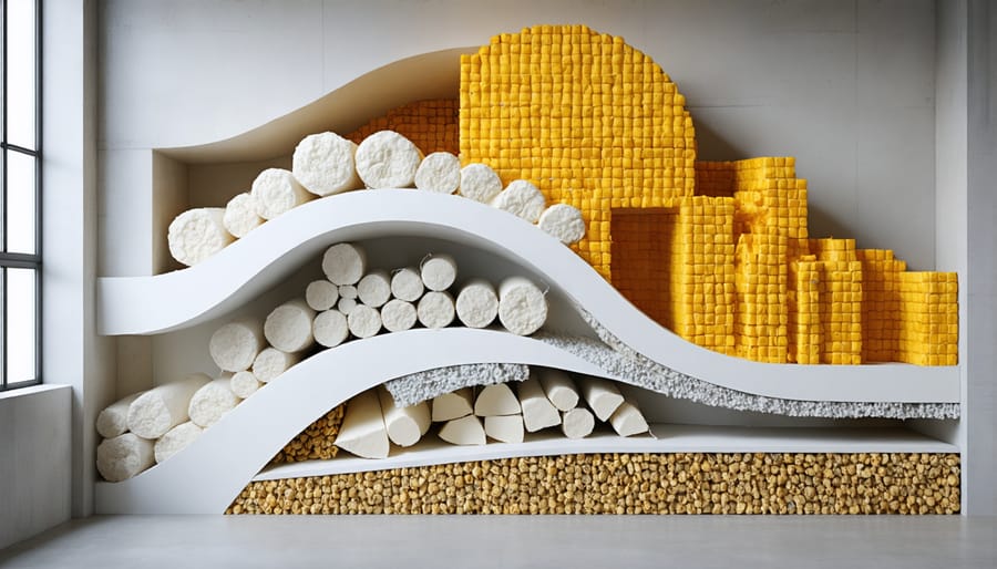 Cross-section diagram of eco-friendly wall insulation layers using natural materials