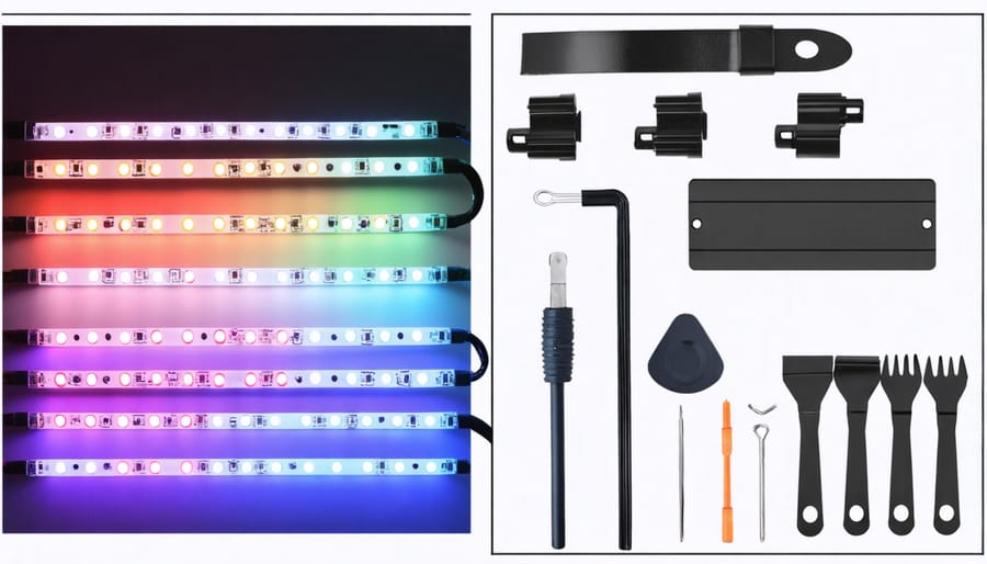 DIY installation process of RGB LED strips with required tools and materials