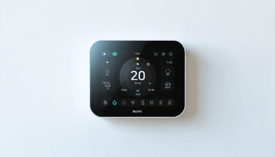Modern smart thermostat showing energy consumption patterns and automated climate control settings
