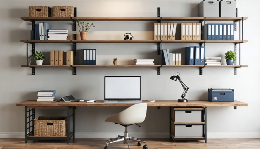 Organized home office storage featuring aesthetic organization solutions