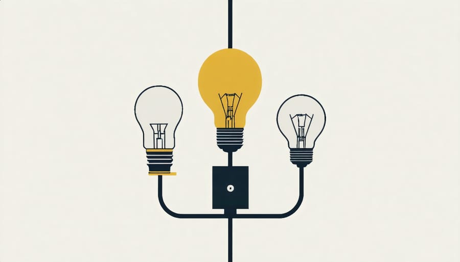 Technical illustration of 3-way lamp switch mechanism and bulb construction