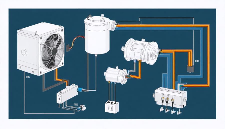 Detailed diagram of attic fan motor components and wiring layout