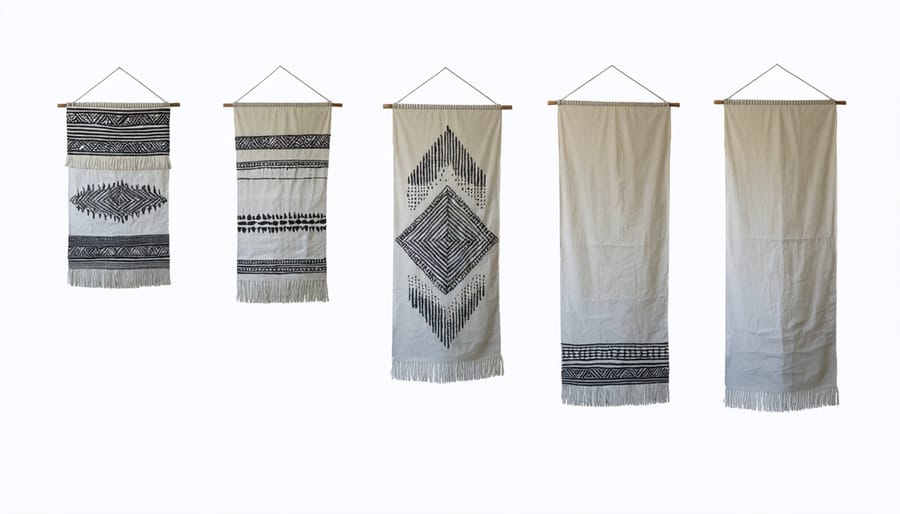 Four-stage process of creating a cultural pattern wall hanging