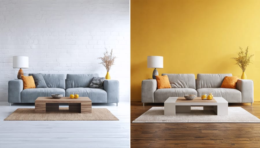 Side-by-side comparison of a room before and after modular furniture installation