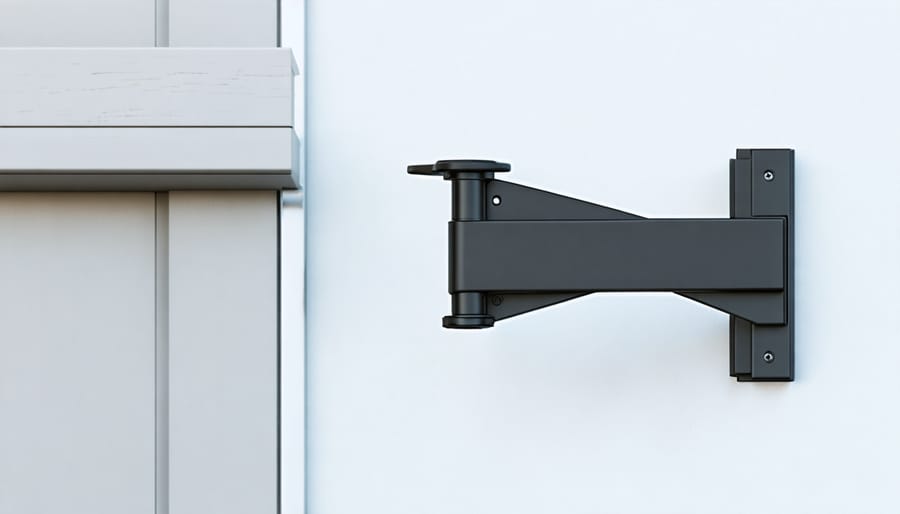 Close-up showing correct installation of railing posts and mounting brackets on stairs