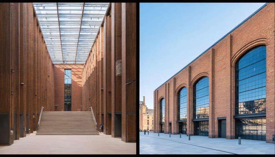 Before and after comparison of Tate Modern's transformation from Bankside Power Station to contemporary art museum
