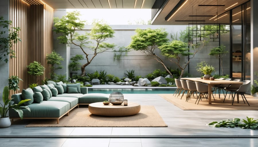 Dual-purpose furniture setup for indoor-outdoor living spaces