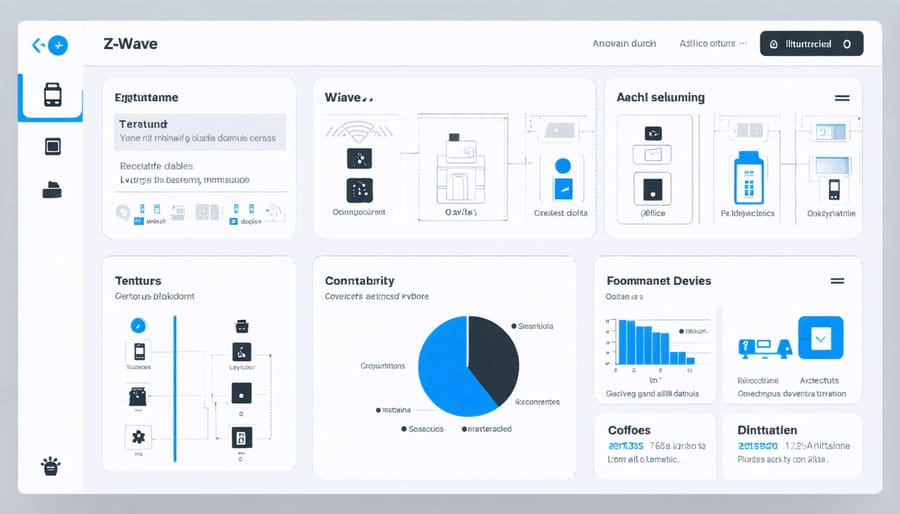 Interactive dashboard displaying Z-Wave device network and smart office connectivity
