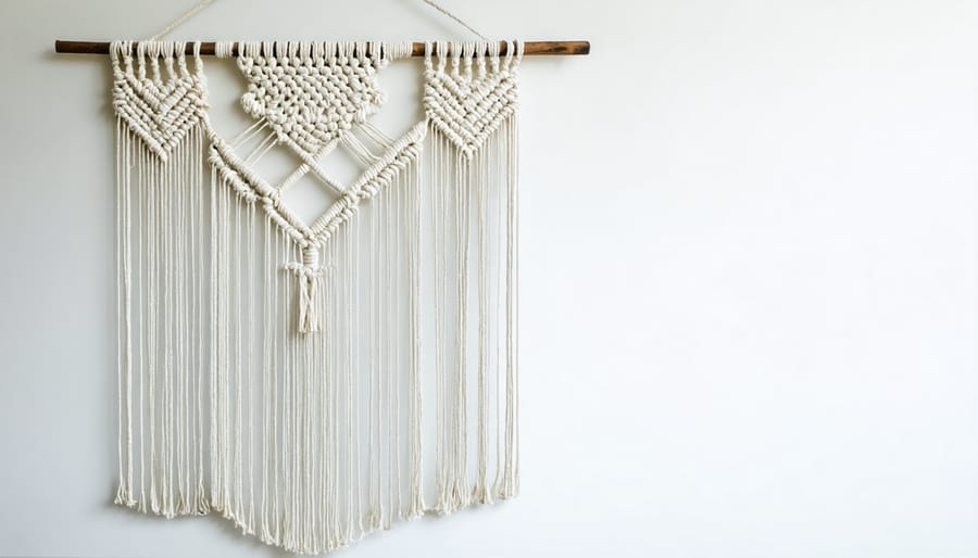 Tutorial showing stages of making a bohemian macramé wall hanging