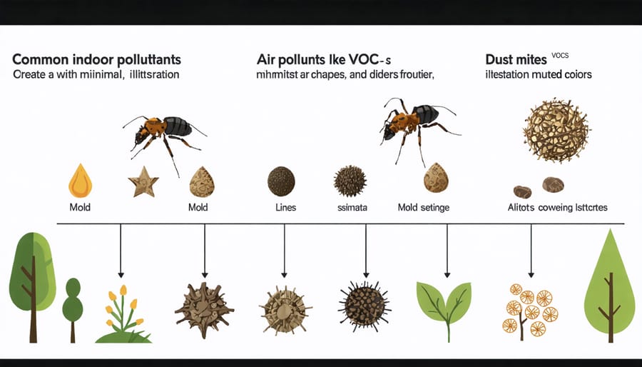Illustrated diagram of common household air pollutants and their sources