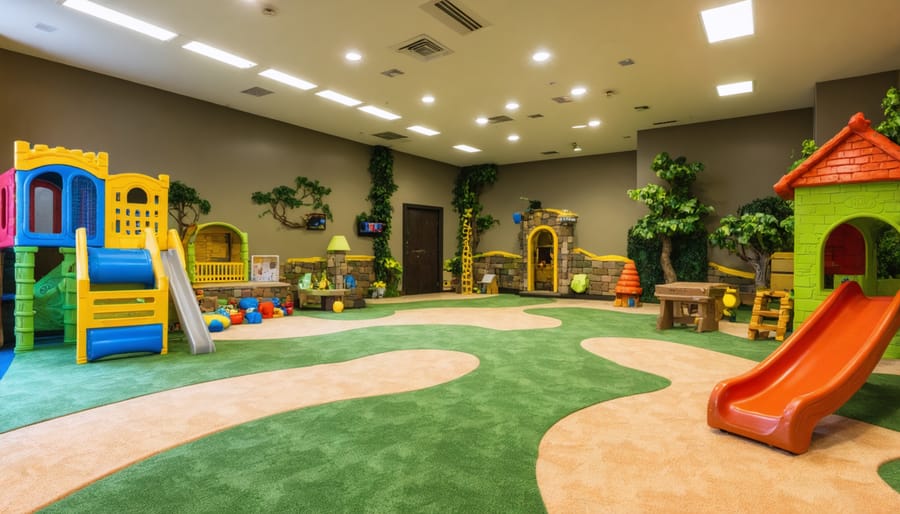 Child-safe playroom with stylish safety features including cushioned flooring and protective corners
