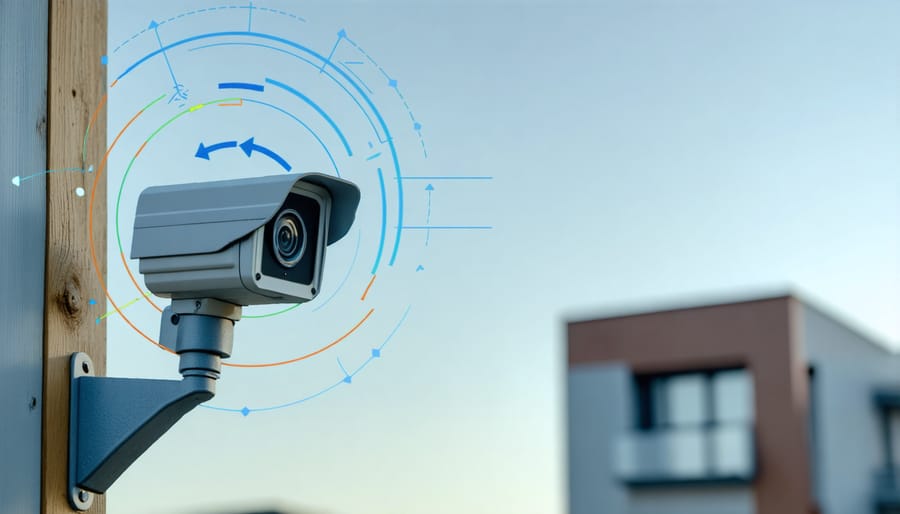 Smart security camera interface displaying AI-powered motion detection zones with person and car outlines
