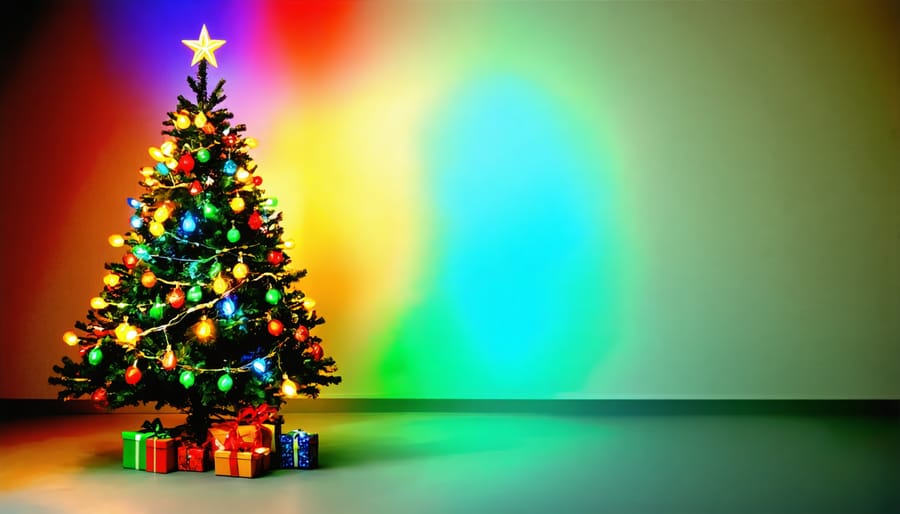 Decorated Christmas tree showing smart LED lights in multiple colors and patterns