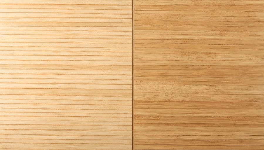 Side-by-side comparison of raw bamboo stalks and installed bamboo flooring
