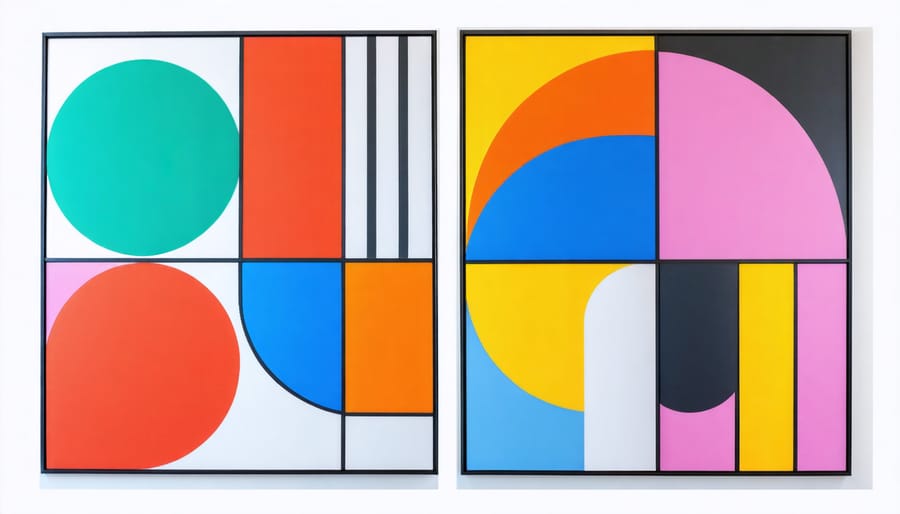 Tutorial showing stages of creating Memphis-style geometric wall art