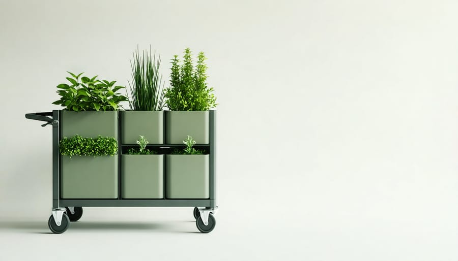 Modern eco-friendly cleaning cart with built-in greenery elements
