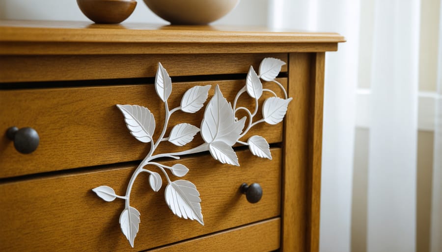 Installation process of nature-inspired 3D printed ornaments on furniture