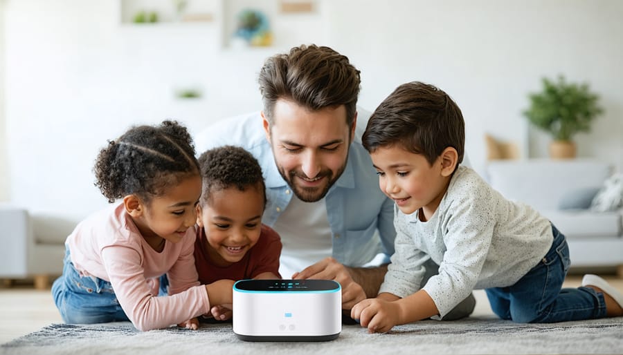 Family learning about smart home security together
