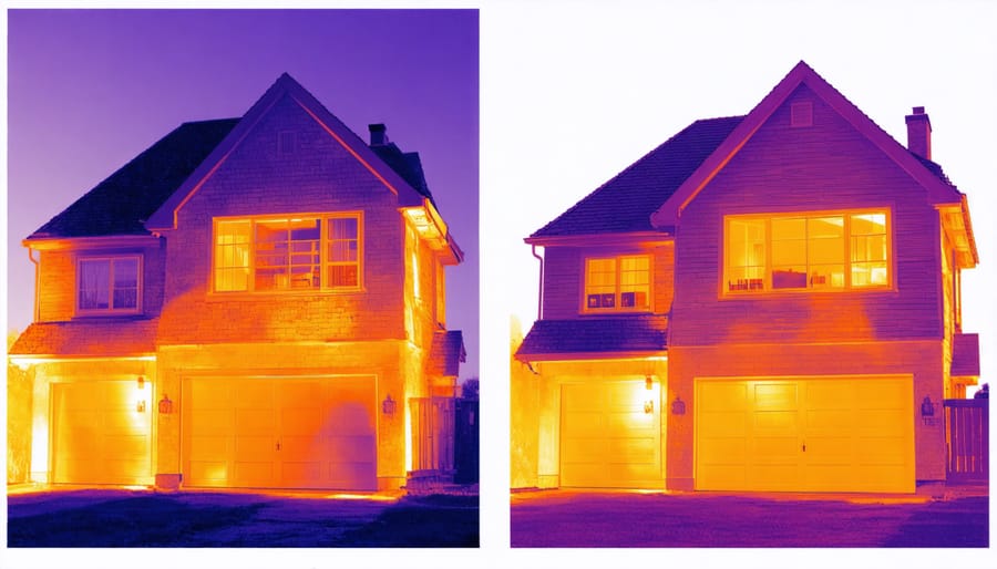 Thermal imaging comparison showing superior heat retention in naturally insulated home versus conventional insulation