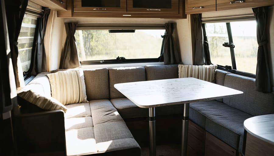 Step-by-step transformation of RV dinette table into a comfortable sleeping area