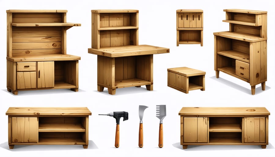 Layout of essential tools and materials needed for DIY RV furniture projects