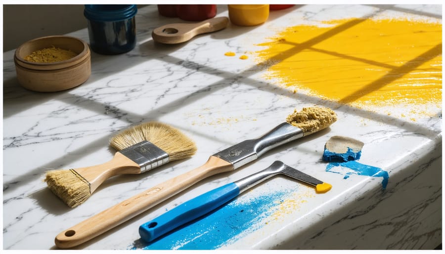 Visual guide showing four stages of surface preparation including cleaning, sanding, priming, and final preparation