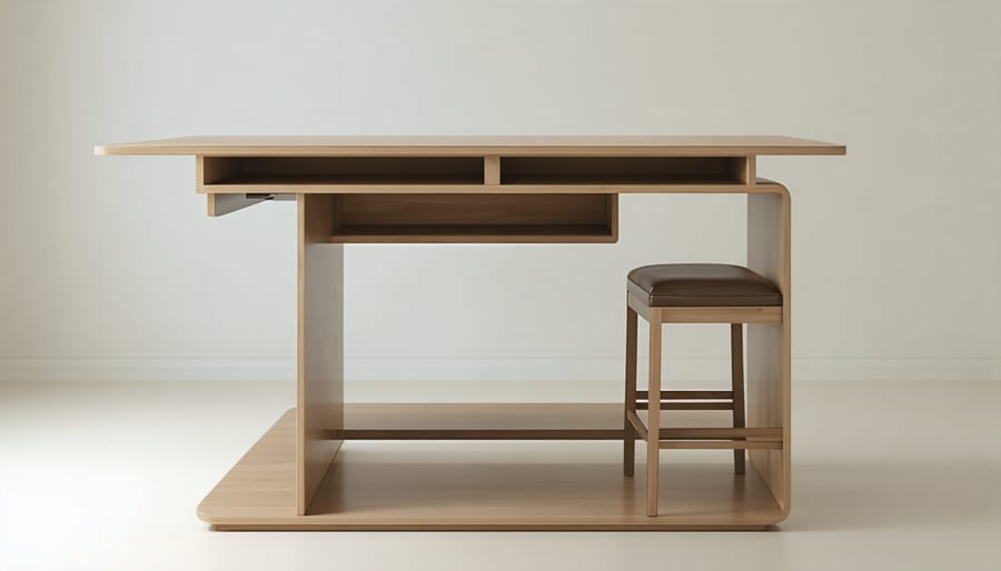 Step-by-step transformation of a space-saving furniture piece showing multiple configurations