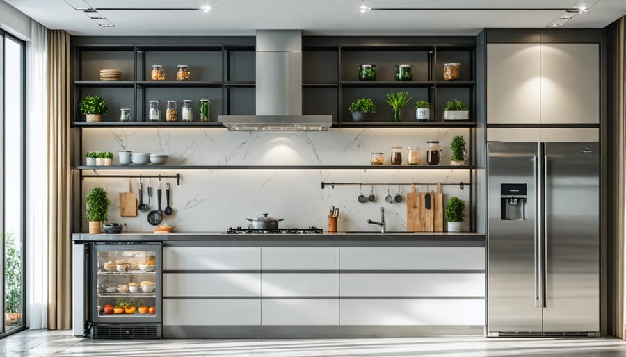 Modern kitchen with universal design features including accessible storage and variable height work surfaces