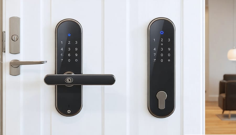 Visual guide showing the main steps of installing a z-wave smart lock on a standard door