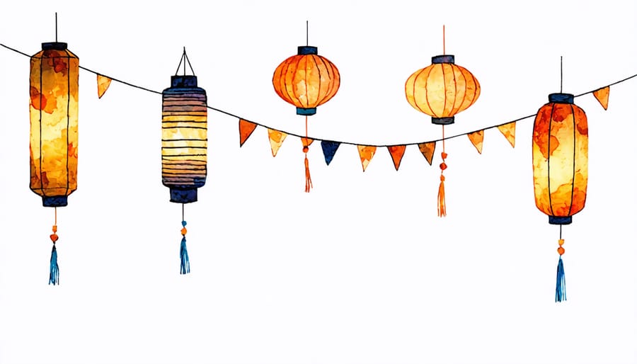 DIY festival decoration tutorial showing paper lantern and bunting creation process