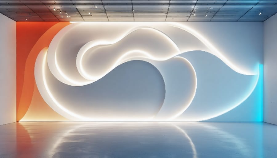 Large interactive wall art installation with dynamic lighting patterns