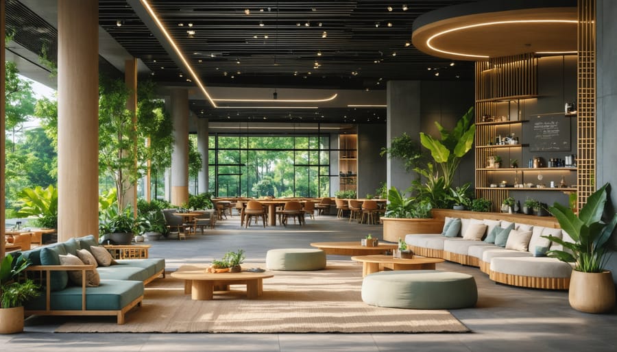 Multi-functional family room with various seating arrangements for different social contexts
