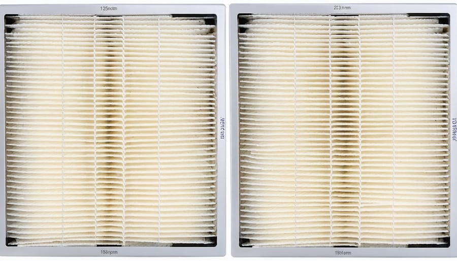 Homeowner removing dirty air filter from heating system showing dust accumulation