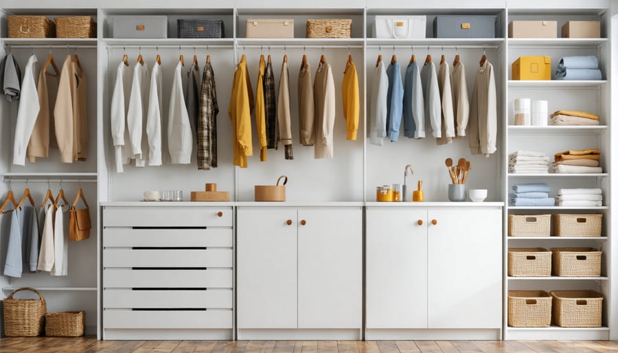 Beautifully organized walk-in closet with storage systems and neatly arranged items