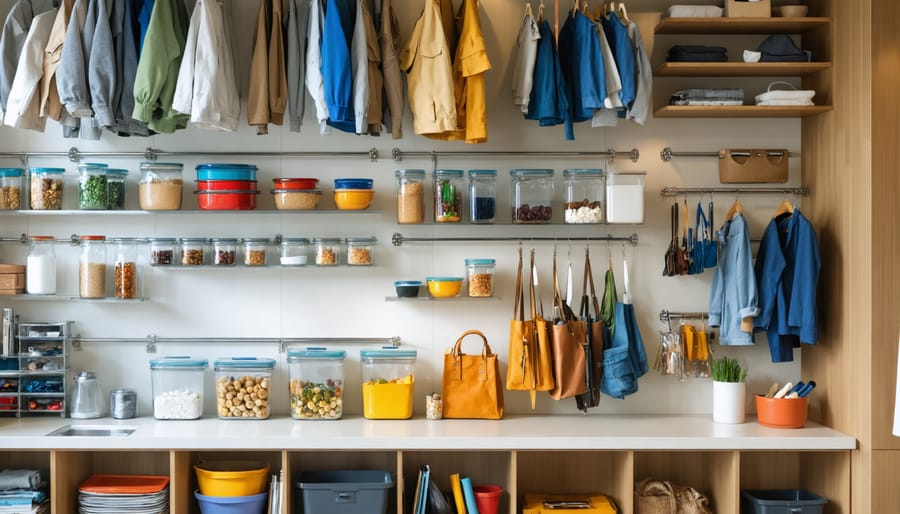Overhead view of organized pantry with clear containers and systematic storage