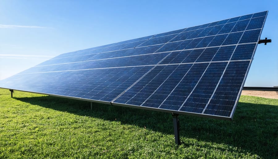 Solar panels installed in residential backyard outdoor living area