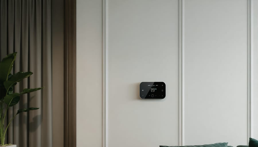 Contemporary smart thermostat integrated into modern interior wall design