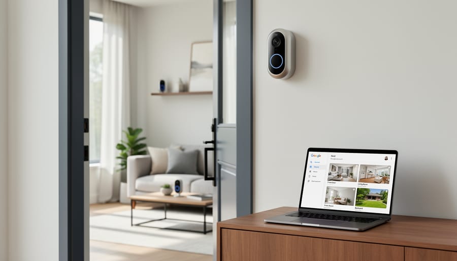Google Nest security camera and doorbell installed on residential home exterior